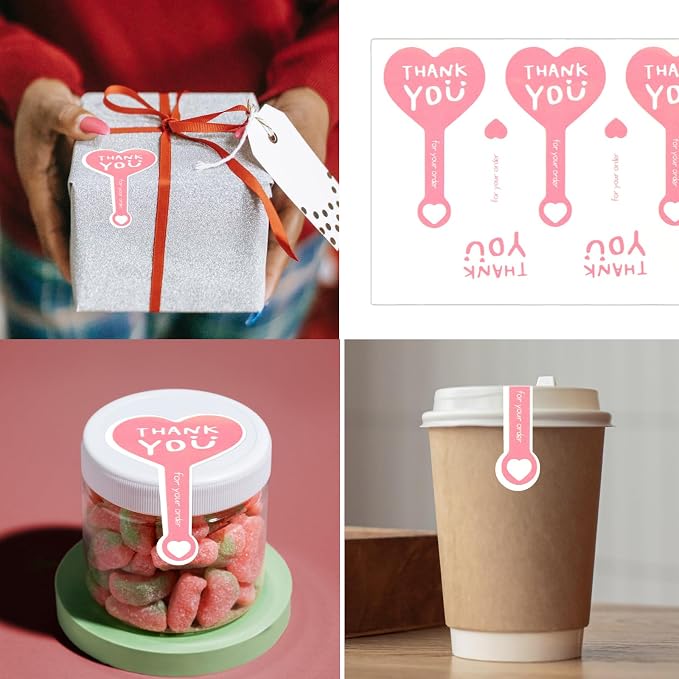 Beyonday 300pcs Handmade Lollipop Baking Stickers for Cake Box/Tin/Jar/Coffee Cup/Bottle, Long Label Heart Sealing Bakery Stickers for Gift Wrapping Self-Adhesive Tamper Evident Seal Labels, 3.8x6.8cm
