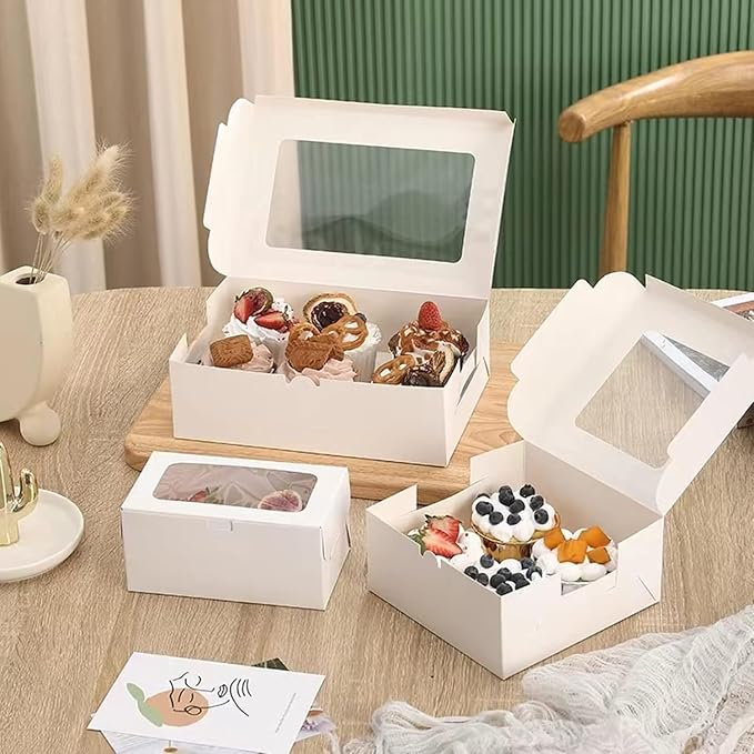 30 Pack Cupcake Boxes Bulk with Clear Display Window Hold 4 Standard Cupcakes, Disposable Food Grade White Cupcake Carrier Cupcake Container, Perfect for Cupcakes Muffins Cookies Pastries