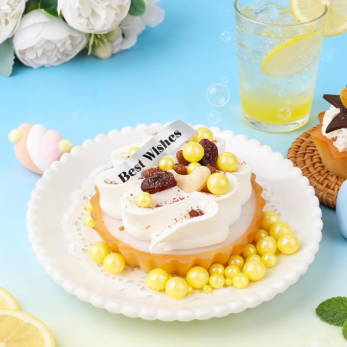 Yellow Pearl Sprinkles for Cake Decorating, 4 Sizes Sugar 130g/4.6oz, Cupcake, Ice Cream, Donuts, Macaron Toppings Supplies (2mm, 4mm, 7mm, 1cm)