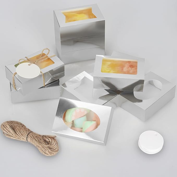 COTOPHER Soap Box, 30Pcs Small Soap Packaging Boxes 3.5x2.35x1.2 Inch Mini Kraft Boxes with Window Soap Boxes for Homemade Soap Candy Chocolate Bakery Cookies Soap Packaging