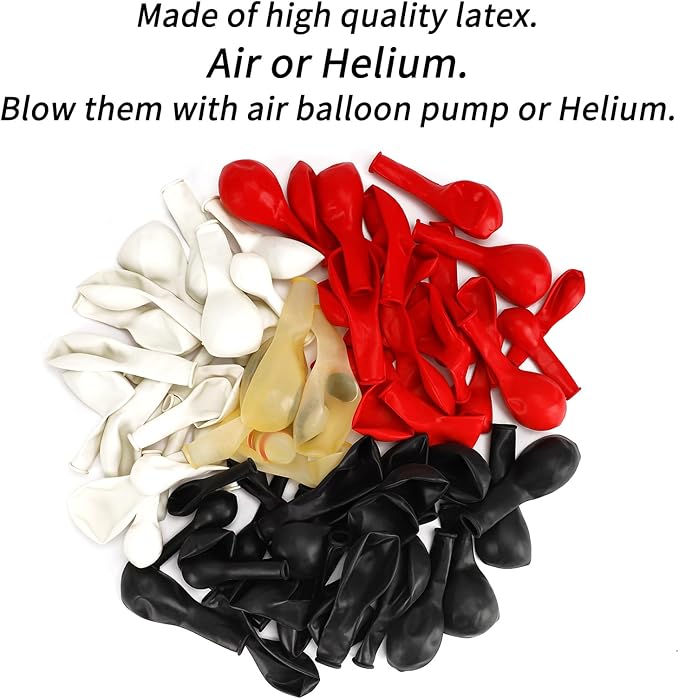 RUBFAC 129pcs Red Black White Balloons Garland Arch Kit, Red and Black White Balloons Arch for Shower Birthday 2025 Graduation Class Decorations Racing Car Poker Card Anniversary Supplies