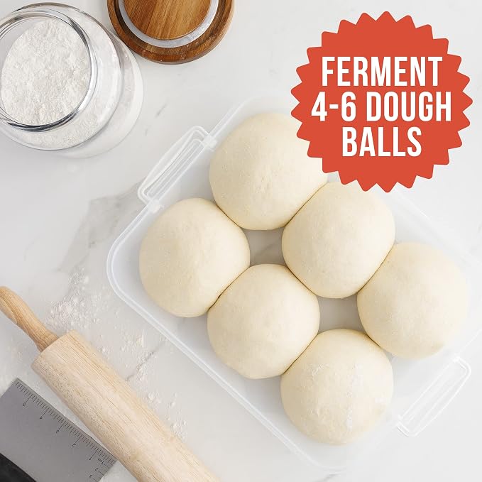 Chef Pomodoro Pizza Dough Proofing Box, 14 x 11-Inch, Preparation Container with Lid, Fits 4-6 Proofing Balls, Household Pizza and Bread Dough Tray With Convenient Carry Handle (Grey, 2-Pack)