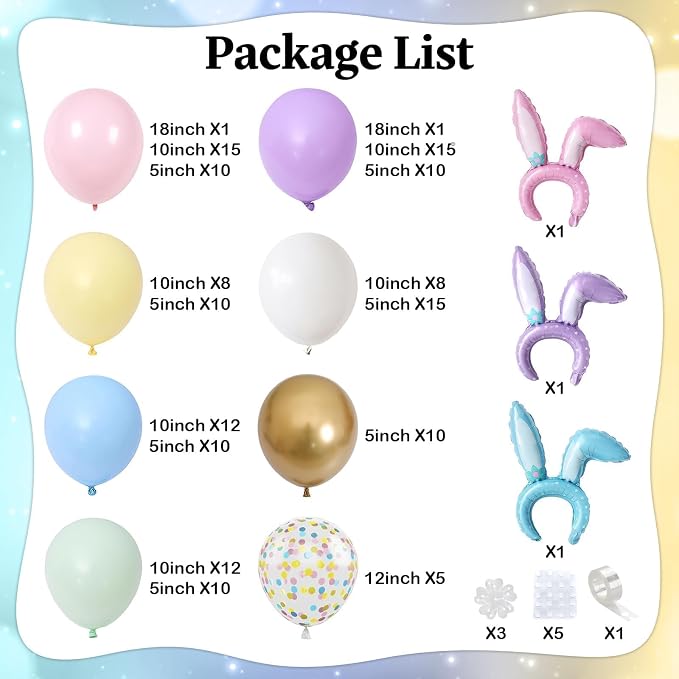 155pcs Pastel Balloon Arch Kit, Macaron Pink Blue Green Purple Yellow Rainbow Colorful Confetti Balloon Garland for Daisy Baby Shower Birthday Wedding Easter Spring Garden Tea Party Decorations