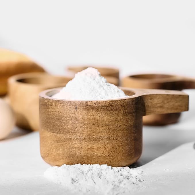 10-Piece Measuring Cups and Measuring Spoons Set, Handcrafted Acacia Wooden Measuring Cups with Tablespoon Teaspoon Measuring Spoons for Dry Ingredients, Natural Wood Rustic Kitchen Accessories