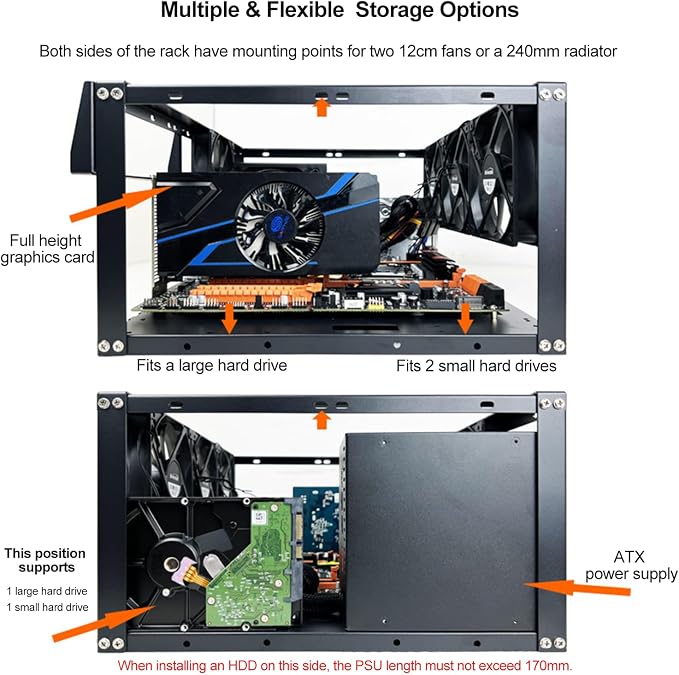 PC Test Bench,Open Air PC Case,Open Frame Computer Chassis, DIY Stackable Techbench Server Rack Mount PC Case for ATX MATX ETAX X79 X99 X10DRL-I X12DPI-N6 Micro ATX Motherboards