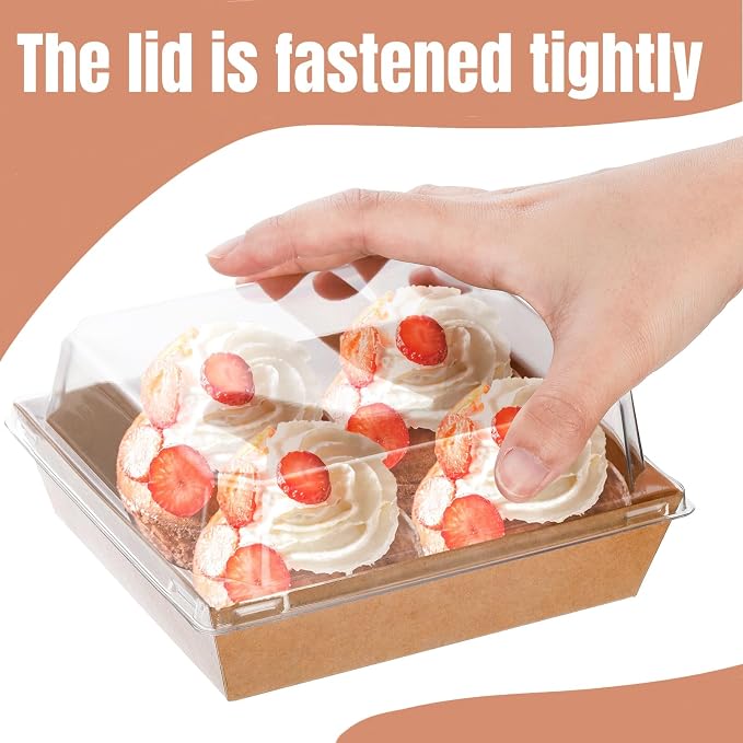Hiceeden 100 Pack Charcuterie Boxes with Clear Lids, 5.4"×5"×2.5" Paper Bakery Dessert Sandwich Box, Disposable Square Food Containers for Cookies, Donuts, Muffins, Salad, and Pastry, Brown