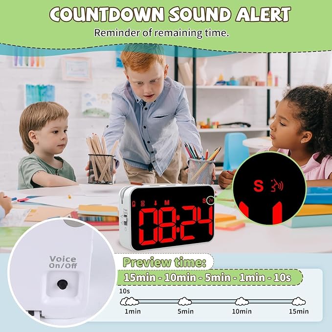 PERSUPER Kitchen Digital Timer, Count Down Up, Rechargeable, Vibration Mode Adjustable Volume and Brightness LED Display, Time Management Cook, Desk, Kids Adults Study Teaching, Kitchen Gadgets Red-1