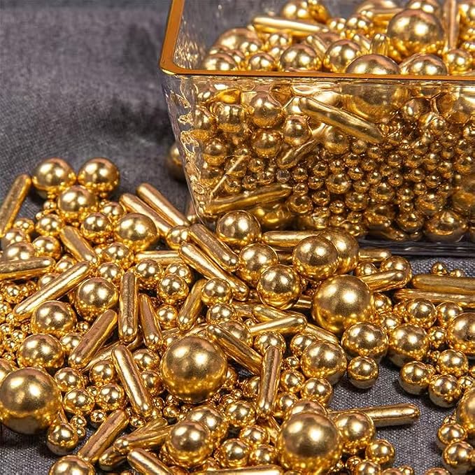 Edible Gold Pearl Sugar Sprinkles 142g/5.01oz Gold Pearl Sprinkles Mix for Cake Decorating Cakes Cupcake Toppers Cookie Ice Cream Decorations for Wedding Parties Valentines Day Halloween Christmas