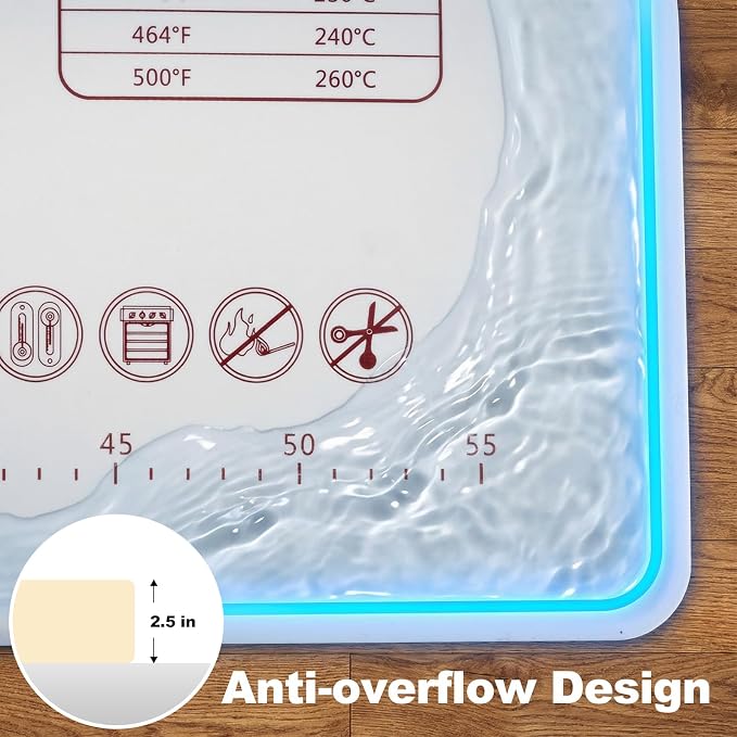 Silicone Baking Mat with Raised Edge – Perfect for Pastries, Bread, Cookies, Pizza, Fondant and Pasta (25"L x 18"W)