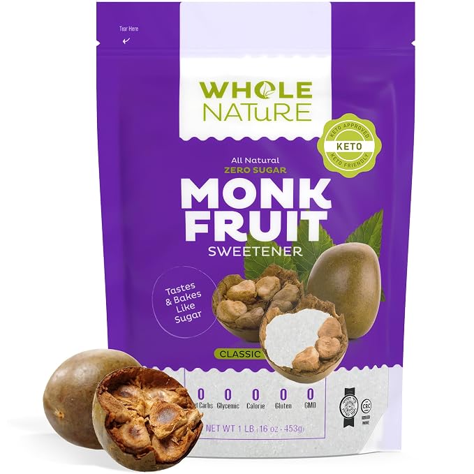 Whole Nature 100% Monk Fruit Sweetener With Erythritol Granulated - 2lb Pure Monkfruit Sweetener With Erythritol - Paleo & Keto Friendly Zero Calorie Sugar Substitute Healthy Sugar Alternative