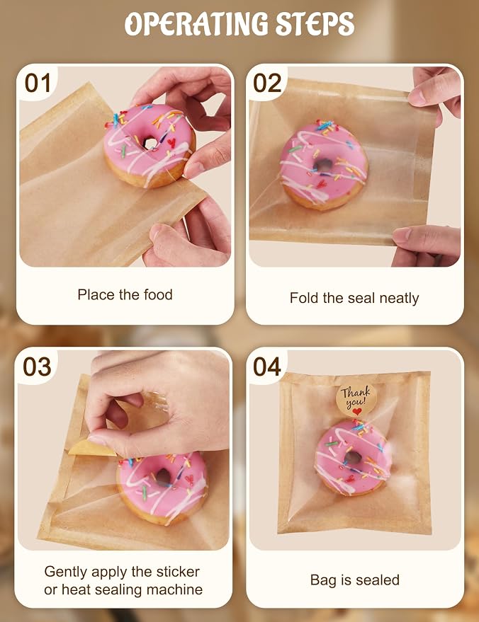 FireKylin 100 Pack Cookie Bags with Heat Sealing, 5.7 x 6.5 Inch Bakery Bags with Window, Grease Resistant Cookie Packing for Treats, Baked Goods, Bagel, Cake Slice, Sandwich (5.7"x6.5"-100pcs)