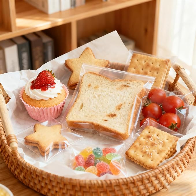 200 Pcs Self Sealing Cellophane Bags, 4x6 Inches Cookie Bags, Resealable Cellophane Bags Self Adhesive for Bakery Cookies Candy Snack