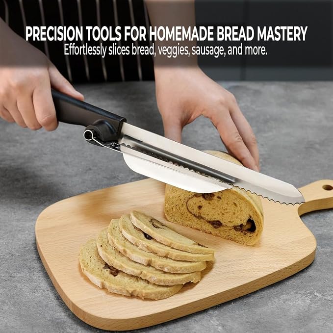 Bread Slicer for Homemade Bread, Sourdough Baking Supplies, Cake Knife, Sour Dough tools, Lame, Scoring Tool, Serrated Knives, Accessories for Sourdough Rounds, Adjustable Slicing Guide.