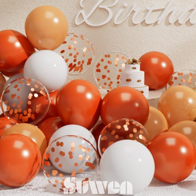 SUWEN 60PCS Orange Confetti Balloons Set Latex Helium Chrome Burnt Orange Balloon for Birthday Graduation Halloween Party Decorations