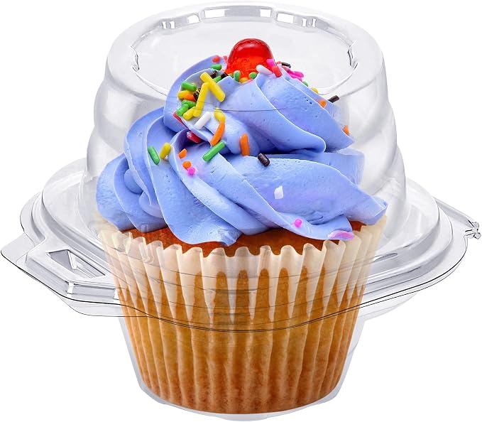 Cupcake Boxes Individual Cupcake Containers, 25 Packs Regular Single Cupcake Holder High Topping for Muffins, Thicker Stackable Plastic Cupcake Carrier for Party (25 pack)