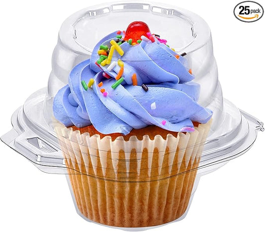 Cupcake Boxes Individual Cupcake Containers, 25 Packs Regular Single Cupcake Holder High Topping for Muffins, Thicker Stackable Plastic Cupcake Carrier for Party (25 pack)