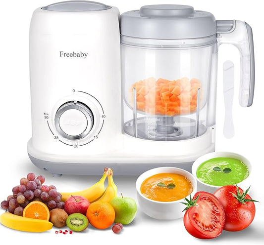 Freebaby 4 in 1 Baby Food Maker and Steamer, One Step Baby Food Processor and Puree Blender, 400ml Big Capacity, Dishwasher Safe Steam Basket, BPA-Free