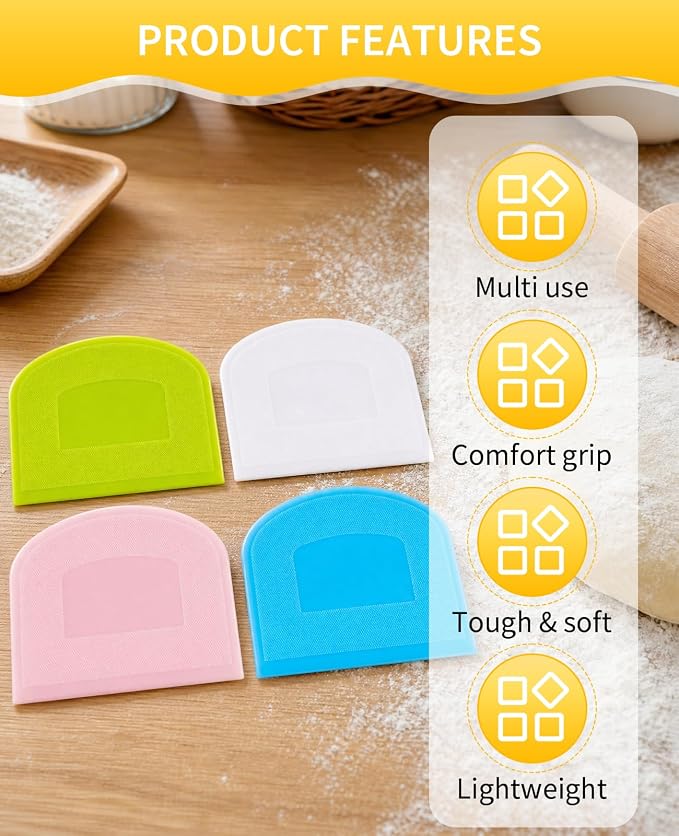16 PCS Bowl Scrapers for Bread Dough, Plastic Flexible Bench Food Scraper Tool