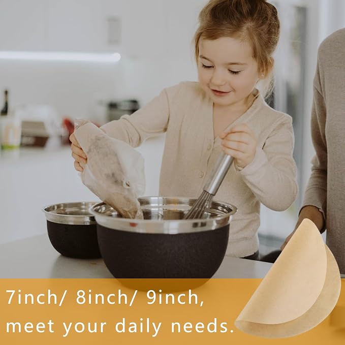 150 Pcs Round Baking Parchment Paper, 50 Each of 7", 8", 9", Unbleached Non-Stick Round Baking Sheets Precut Liners for Cake Pans Air Fryer Grilling Pizza Springform Pan
