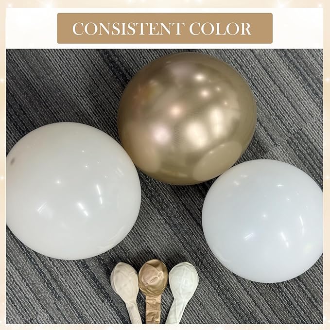 White Sand Champagne Gold Balloon Arch Kit, 143Pcs Metallic Champagne Gold Neutral Balloons Garland Arch Kit Confetti Balloons for First Communion Anniversary Engagement Wedding Birthday Decorations