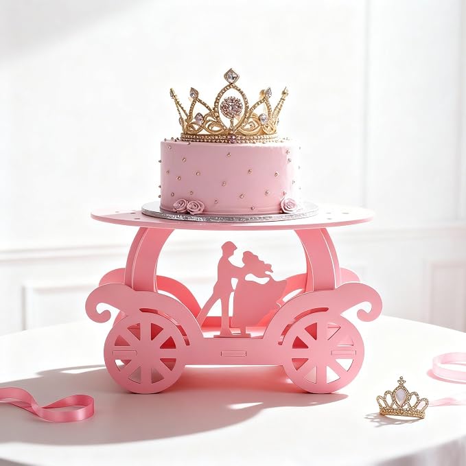 Lallisa 12" Pink Princess Cake Stand 3D PVC Cake Decorations with Prince and Princess Themed Holder Dessert Stand Centerpieces for Wedding Birthday Party Supplies
