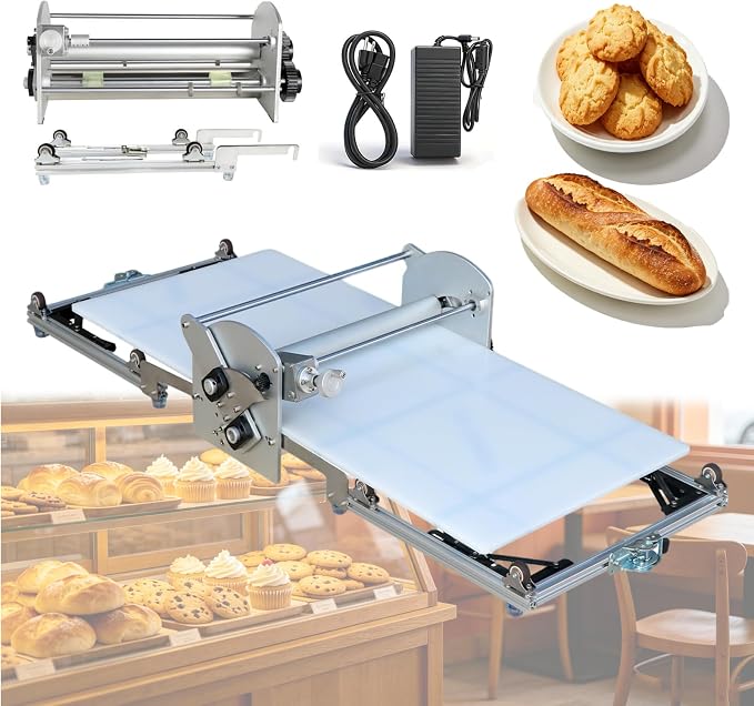 Heavy-Duty Foldable Pasta Roller (22.7"),Commercial Electric Dough Sheeter With 0–30mm Adjustable Thickness, Stainless Steel Dough Laminator For Home & Restaurant Use