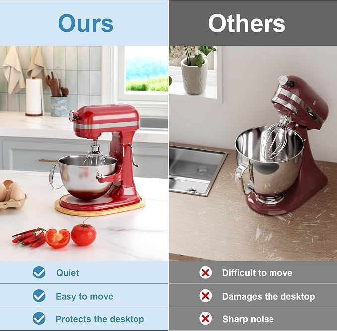 GuanQiao Food-Grade Bamboo Mixer Slider: For KitchenAid 5-8 Qt Bowl Lift Stand Mixer. Appliance Sliding Mat For Artisan, Kitchen Countertop Storage Accessories (Moving Tray)