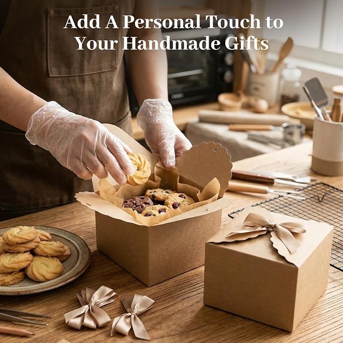 VGOODALL 10PCS Gift Boxes, 4.7" x 4.7" x 3.5" Brown Candy Boxes with Ribbon Mini Kraft Paper Party Favors for Candy Cookie Chocolate Gifts,Party Supplies