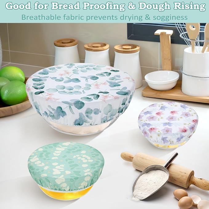5-Size Reusable Beeswax Elastic Bowl Covers for Bread Proofing, Cotton Cloth Flexible Beeswax Wraps for Sourdough Cover and Food Storage Shower Caps for Sourdough Bread Supplies Tools