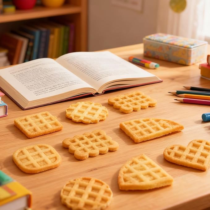 8 Pcs Mini Waffles Cartoon Fun Round Cookie Cutter Set 3D Cute Classic Design Triangle Cookie Stamps for DIY Biscuit Baking Frosting Decorations Fondant Pancake Cheese Pastries Apple Pie