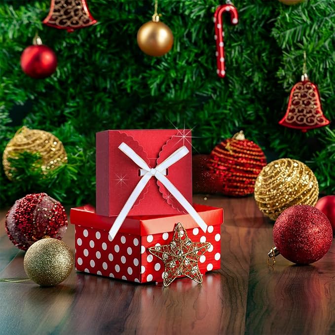 WEWILUCK Small Red Glitter Gift Boxes, 10 PCS Premium Paper Box for Christmas, Birthday, Valentine's, Mother's Day, Party, Holiday Presents(4.75” x 4.75” x 3.53”)