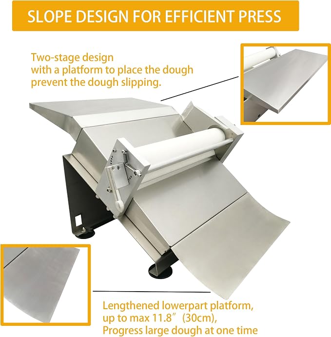 Manual Dough Sheeter Pastry Dough Press Sheeter Machine Stainless Steel Pastry Machine Pasta Maker for Icing, Fondant, Croissants, Pizza and Puff Pastry