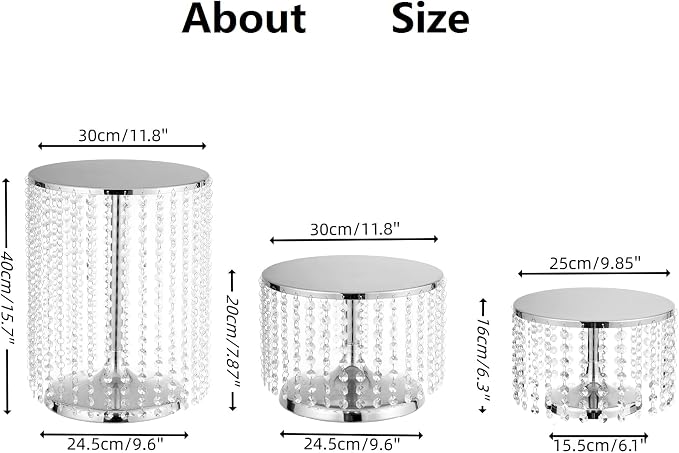 Silver Metal Cake Stand for Set of 3, 12in Round Wedding Cupcake Holder for Table, Dessert Cupcake Pedestal Display Plate for Party Wedding Anniversary Baby Shower