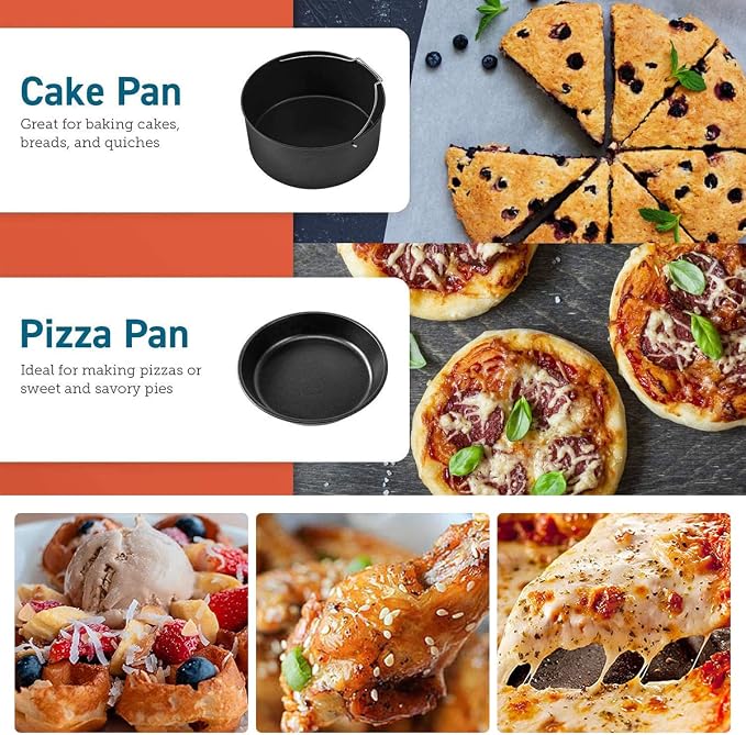 2Pcs Air Fryer Accessories, 7 Inch Air Fryer Pizza Cake Pan and Baking Cake Barrel Deep with Non-Stick Coating,Round Airfryer Baking Cake Pan Accessory Set