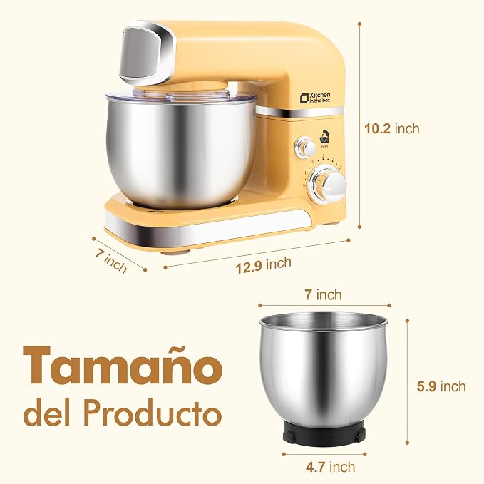Kitchen in the box Stand Mixer,3.2Qt Small Electric Food Mixer,6 Speeds Portable Lightweight Kitchen Mixer for Daily Use with Egg Whisk,Dough Hook,Flat Beater (Yellow)
