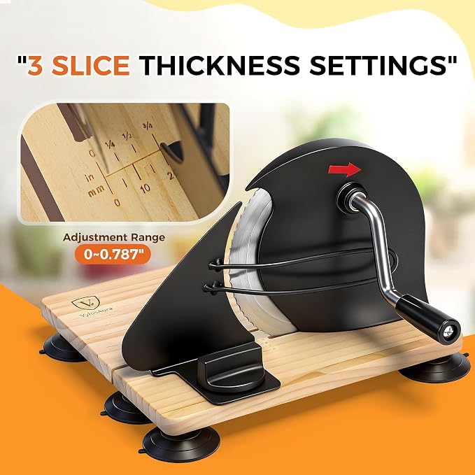 Premium Bamboo Bread Slicer for Homemade Bread - Heavy Duty Manual Slicer with Weighted Stability Base - Adjustable Thickness Guides - Foldable Design for Sourdough, Loaves & Bagels