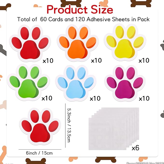 Vuzvuv 60 Pcs 6 Inch Large Colorful Paw Prints Paper Cutouts for for Students Educational School Classroom Bulletin Board Decorations for Dog Cat Paw Theme Party Supplies and Craft Wall Decor