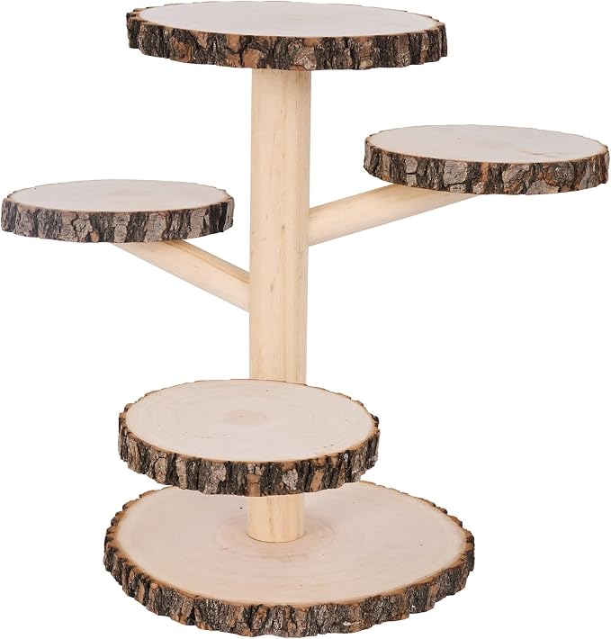 GENMOUS Wooden Farmhouse Style Cake Stand, 5-Tired Wedding Cake Stand Wood & Display Serving Tray Platter, for Appetizers Desserts Charcuterie Board