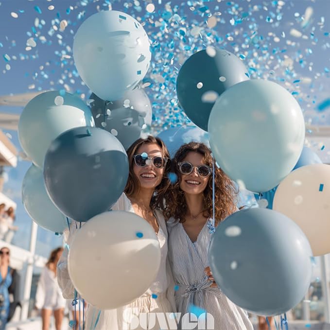 SUWEN Dusty Blue Balloons 60Pcs,12 inch Light Blue and Sand White Latex Balloons for Birthday Gender Reveal Party Decorations