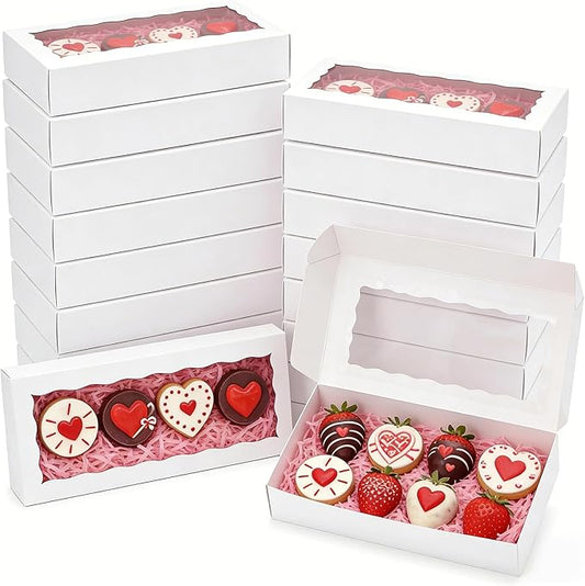 XINHPKGG 50pcs Cookie Boxes with window 12 x 5 x 1.5 Inch Bakery Boxes Treat Box Dessert Box for Wedding Party Favors - White