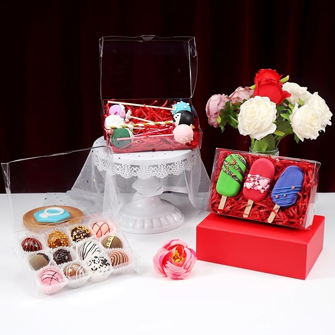 24PCS Clear Plastic Cookie Boxes 7x4.3x1.5 Inch with Window for Chocolate, Truffle, Oreo, Pastry, Bakery, Donut, Brownie, Soap, Party Favors, Wedding, Christmas, Valentine's
