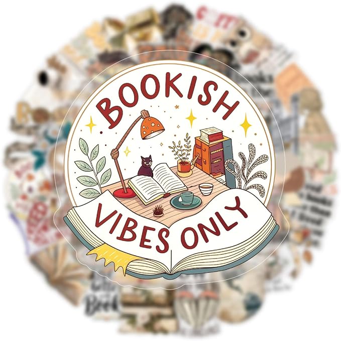 50 Pcs PET Clear Retro Reading Stickers - Book Lover Theme Waterproof Vinyl Decals for Laptops, Luggage, Literary Decor (Retro Reading)