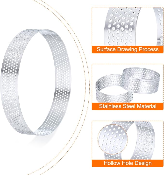 HARFINGTON 3Pcs Stainless Steel Tarts Rings 4.7" Perforated Metal Circle Baking Dessert Mousse Round Cake Ring Non Stick for Home Kitchen Food Cheese Making Tool