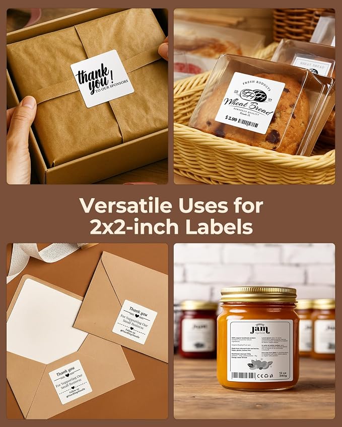 MUNBYN 2"x2" Square Thermal Labels, Compatible with Multiple Thermal Printers, Strong Adhesive, White Address Labels for Barcode, 750 Sheets/Roll
