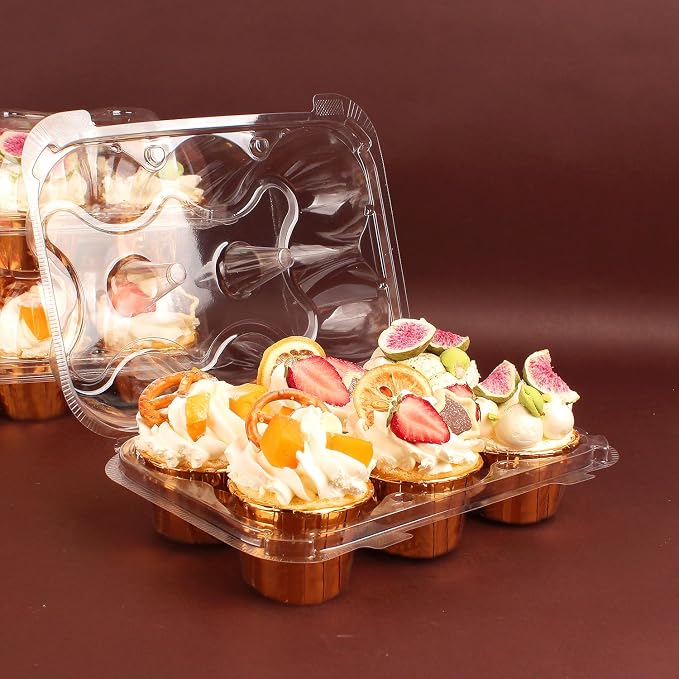 2/4/6 Count Cupcake Containers with Hinged Airtight Lids, Clear Plastic Cupcake Boxes, Stackable Single Cupcake Holders for Frosted Cupcakes or Muffins