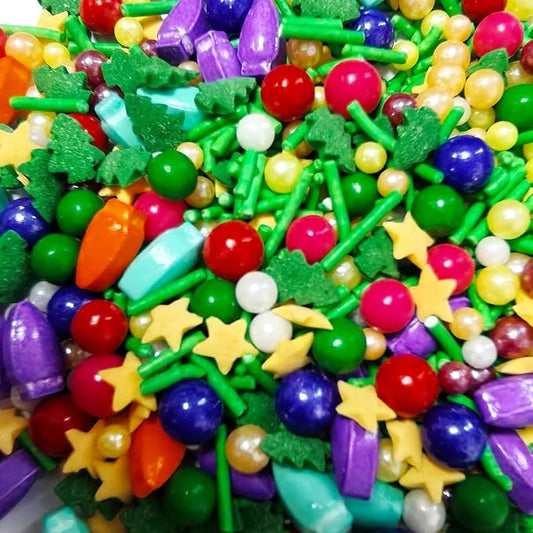 Edible Christmas Sprinkles for Cake Decorating 100g/3.53oz, Mix Size Christmas Tree Pearls Jimmy Candy Cupcake Toppers Cookie Decorating Perfect for Christmas Supplies