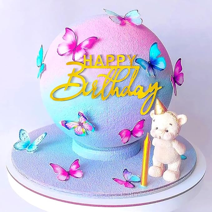 Amabro Happy Birthday Cake Topper, 8 PCS Golden Cake Decoration Set, Acrylic Mirror Cake Topper Inserts Accessories for Anniversary