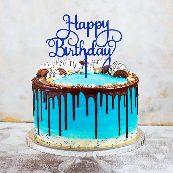 ZHENGYE Happy Birthday Cake Topper Decoration For Birthday Decorations Supplies(Blue)