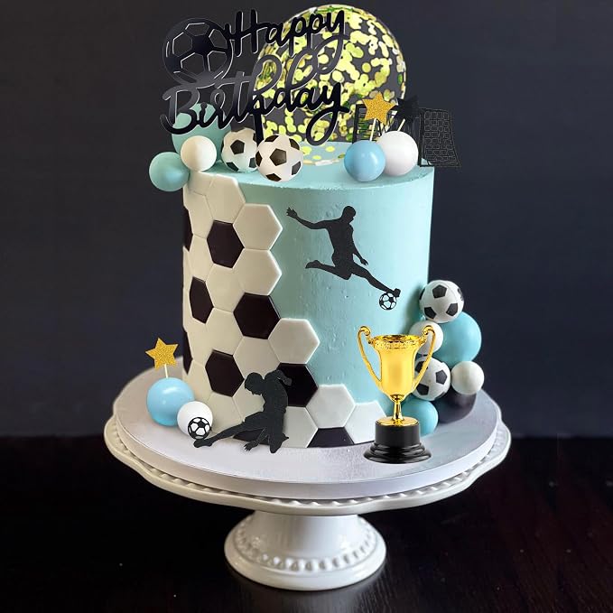 Soccer Cake Topper Soccer Ball Player Cake Decorations for Soccer Sport Birthday Supplies (Blue)