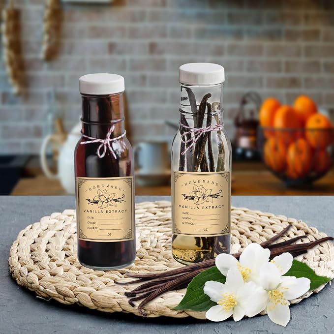 HVSWLY 12 PCS Vanilla Extract Labels,Vanilla Instruction Labels for Handcrafted Vanilla Bottles,2.5"×2.5",Minimalist Homemade Vanilla Extract Stickers